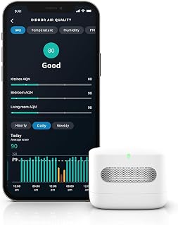 Amazon Smart Air Quality Monitor, Detects temperature, humidity, carbon monoxide, PM2.5 and VOCs, Get notifications when air quality drops, Works with Alexa