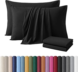 Hafaa Pack of 4 Black Microfiber Plain Bed Pillow Cases (50 x 75 Cm)