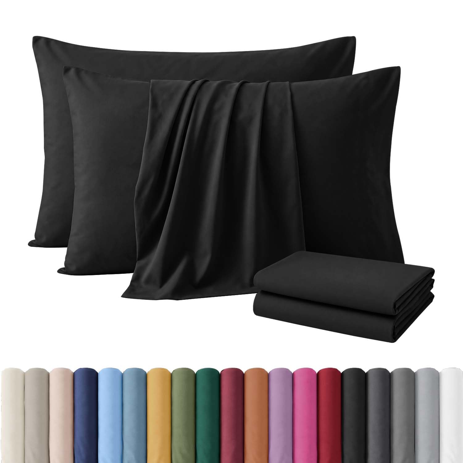Hafaa Pack of 4 Black Microfiber Plain Bed Pillow Cases (50 x 75 Cm)