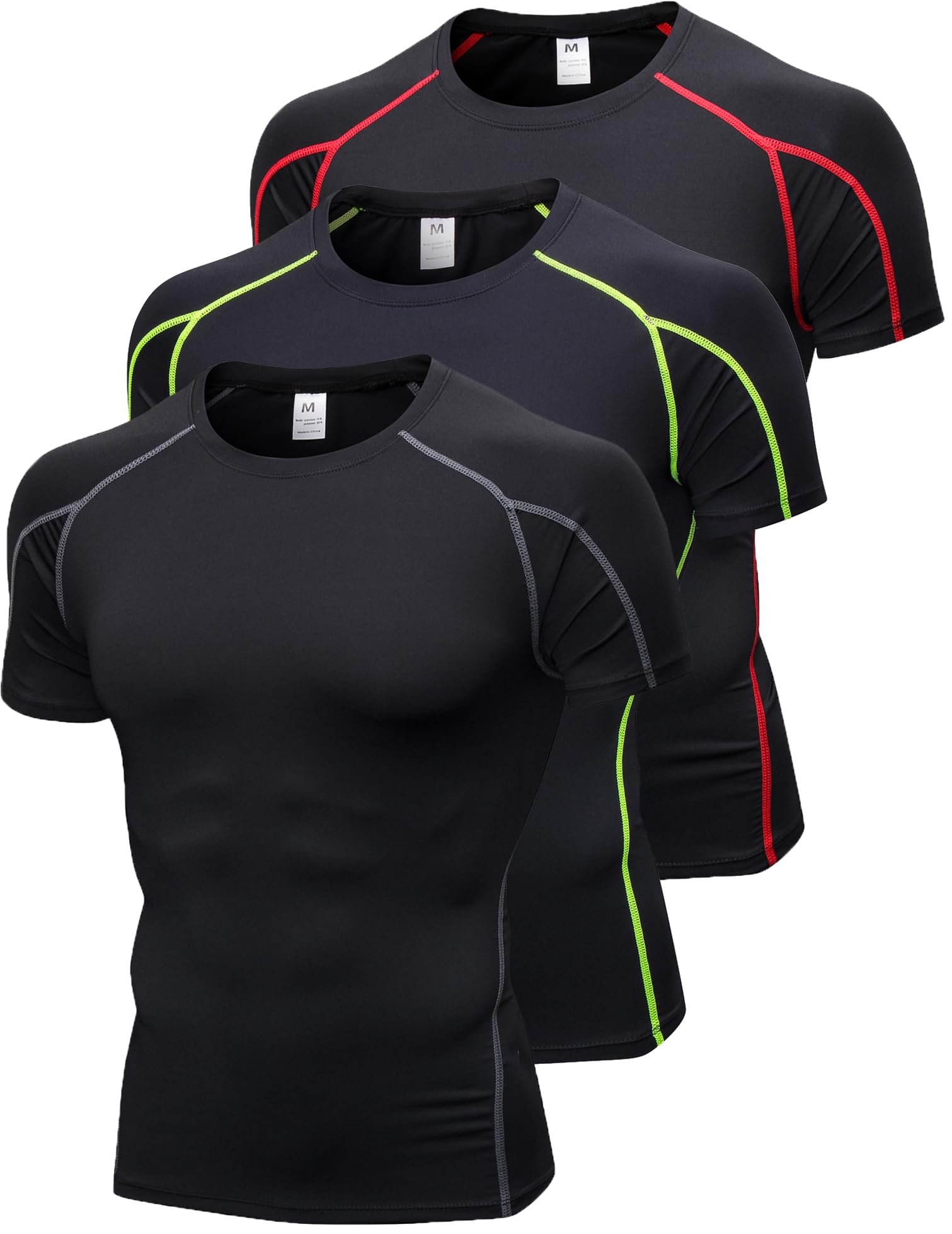 Queerier Pack of 3 Men's Compression Shirt Long Sleeve Undershirts for Men Base 