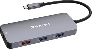 Verbatim 9 in 1 USB C Hub Multiport USB-C to HDMI RJ45 USBA-A USB-C Adapter with SD Card Reader for Mac, MacBook Pro/Air, iPad Pro, Thinkpad, Windows Computer, Laptop and Co