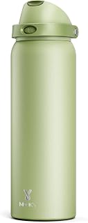 1183ml Metal Water Bottle for Sports: Meoky Stainless Steel Water Bottle with 2-in-1 Straw and Spout Lid - Leak Proof, Cold for 24 Hours, Protective Silicone Base, BPA-Free for Gym, Sage