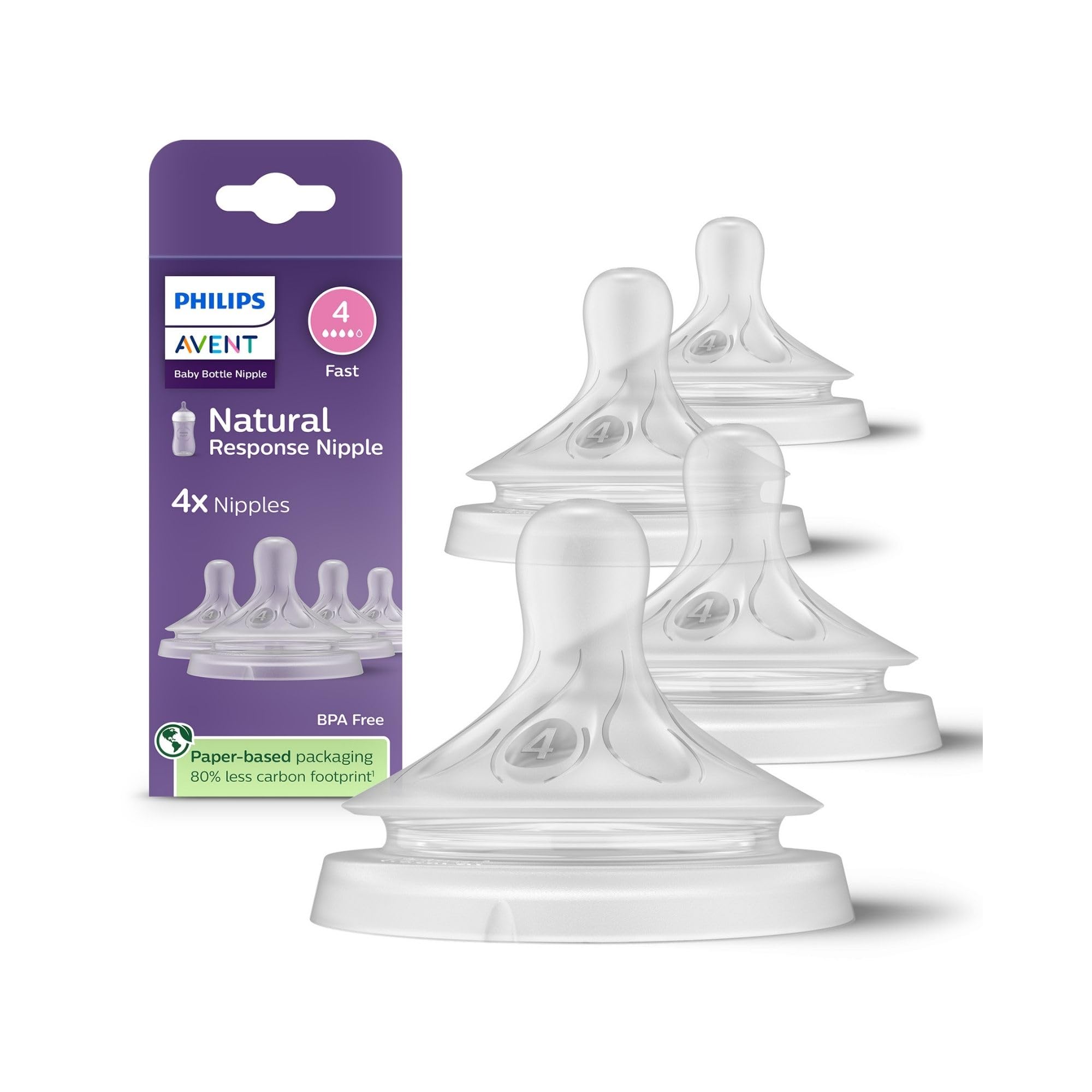 Philips Avent Natural Response Nipples, Fast Flow, 4-Pack | Baby-Controlled Flow
