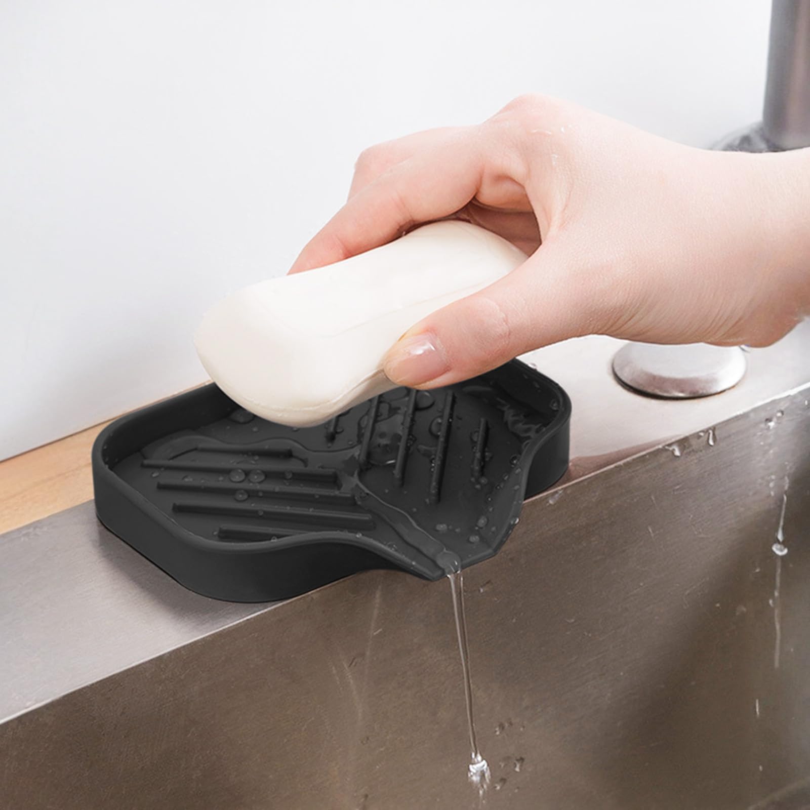1 Piece Silicone Soap Dish with Drain, Bathroom Kitchen Sink Organizer, Sponge S