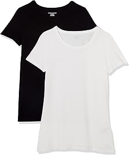 Amazon Essentials Women's Regular-Fit Short-Sleeve T-Shirt (V-Neck or Crewneck), Cotton Modal Blend, Pack of 2