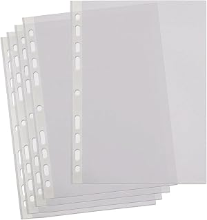 A4 Punched Pockets, 100 Clear Plastic Sleeves, Reinforced Multi-Punched Spine, 40 Microns for Efficient Filing, Suitable for Ring Binders