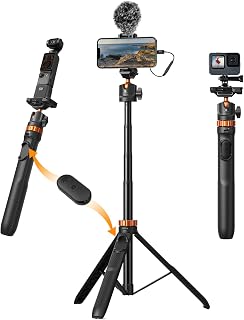 K&F CONCEPT 62'' Phone Selfie Stick Tripod | 360° Ball Head Camera Tripod with Remote, 2-in-1 Phone Holder Compatible with DJI Osmo Pocket 4/3 Insta360 Luna Ultra. MS08