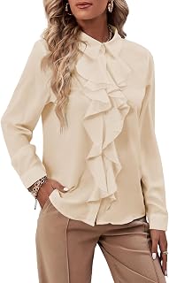LYANER Women's Collared Neck Button Down Ruffle Long Sleeve Blouse
