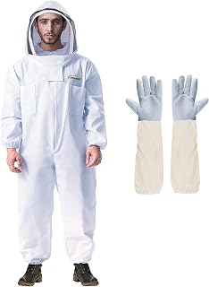 LONGADS Professional Beekeeping Suit For Men Women Beekeeper Suit With Glove And Ventilated Hood, Multi-Size Bee Outfit For Backyard And Bee Keeper Catcher Christmas Costume