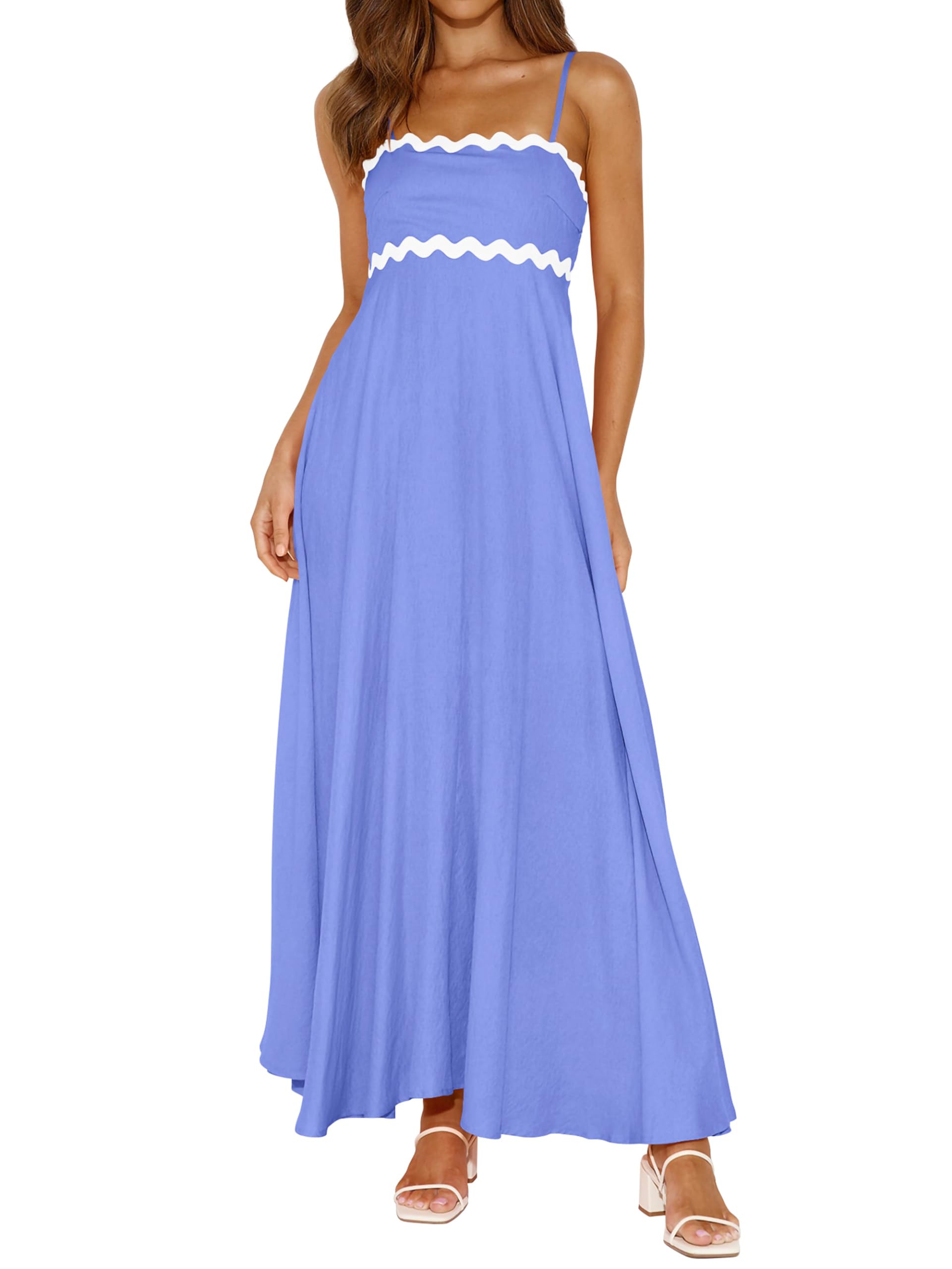 PRETTYGARDEN Women's Spaghetti Strap Summer Casual Sleeveless Smocked Boho A-Lin