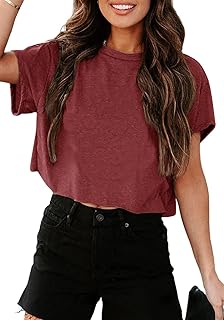 Tankaneo Women's Oversized Crop T-Shirt with Crew Neck