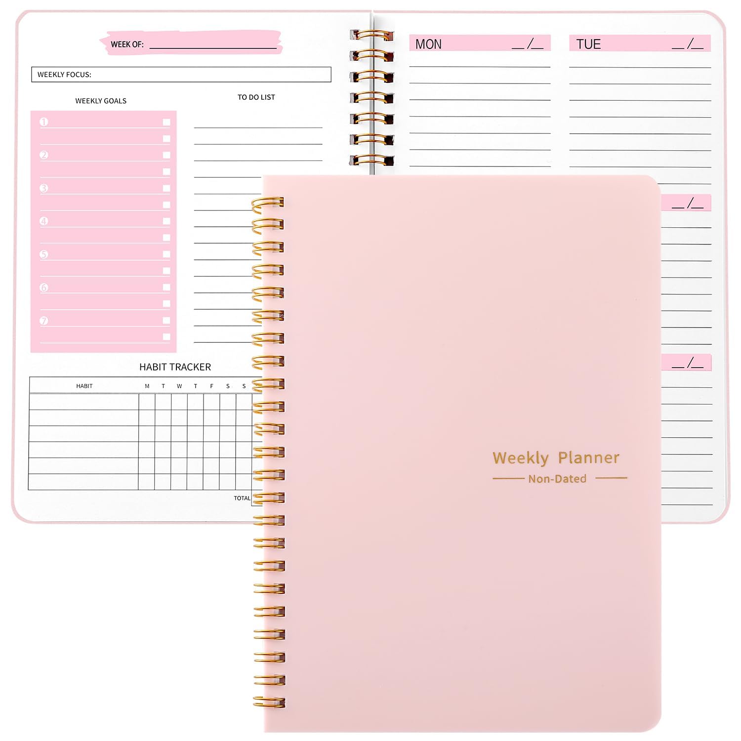 A5 Weekly Planner Notebook, Undated To Do List Notebook Diary 52 weeks of Daily 
