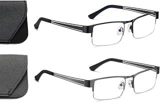 Hubeye 2 Paia Occhiali da Lettura Uomo Mezza Montatura Stile Acciaio con Cerniere a Molla Occhiali Anti Luce Blu con la custodia 3.50