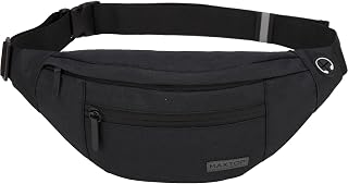 MAXTOP Fanny Pack for Women Men with Headphone Jack and 4 Zipper Pockets, Adjustable Belt, Bag for Outdoor Training, Travel, Casual, Running, Hiking