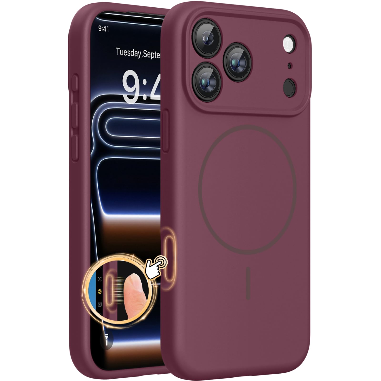 Miracase iPhone 17 Pro Case with MagSafe Liquid Silicone Case Wine Red