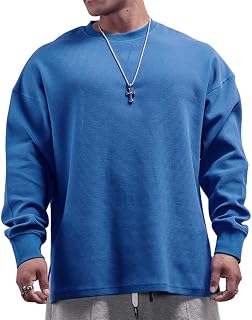 Muscle Alive Men's Basic Long-Sleeved T-Shirt Waffle Sweatshirt Lose Weight Training Sweater Sweater Crew Neck