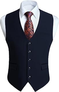 HISDERN Men's Waistcoat Formal Solid Grey Wedding Tuxedo Suit Vest S-4XL