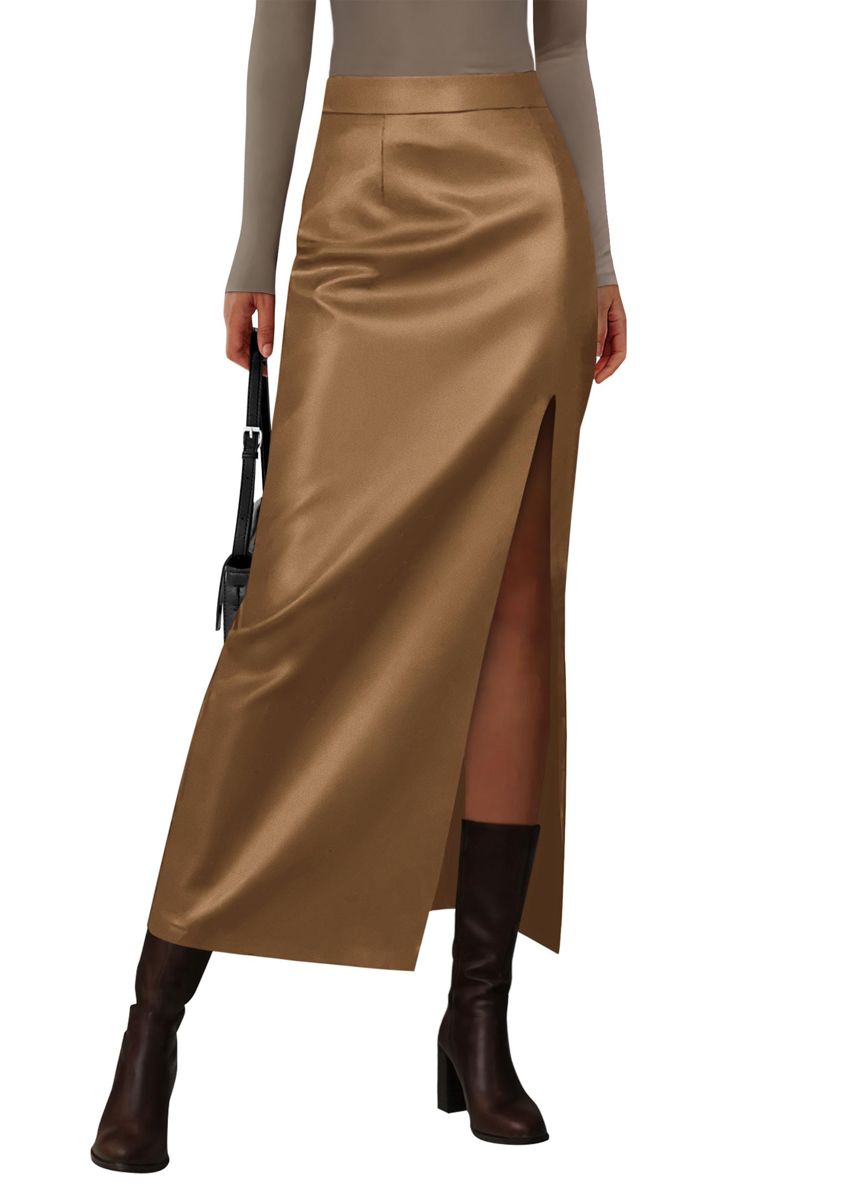 PRETTYGARDEN Gonne da donna in ecopelle 2025 autunno moda aderente a vita alta f