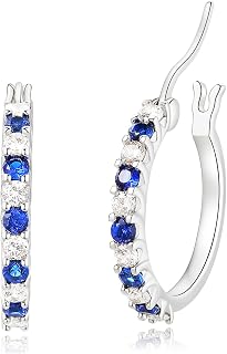 Sfoni Silver Hoops Earrings for Women Girls - Hypoallergenic Small Silver Hoops Birthday Christmas Gifts For Mother's Day Mum, Sizes 13/15/20mm, White/Blue/Green/Red Cubic Zirconia