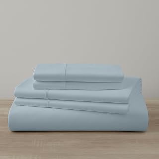 New Season - Bed Sheet Set Cotton - 100% Organic 500 Thread Count Cotton Sheets with Deep Pockets (up to 15") Soft Cotton Bed Sheets (Queen, Pearl Blue)