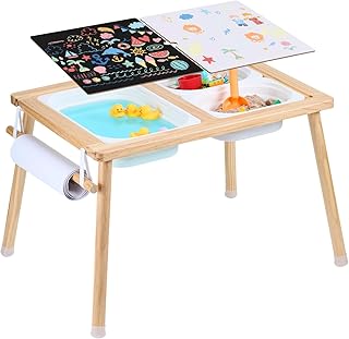 VEVOR Sensory Table for Toddlers, Kids Activity Table with 3 Foldable Storage Bins & Paper Roll Holder, Indoor/Outdoor Play Sand and Water Tables, Wooden Kids Sensory Drawing, Gift for Boys Girls