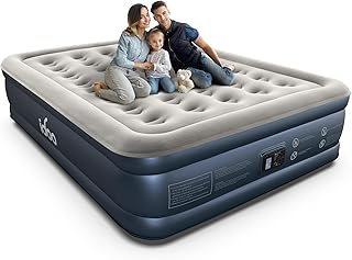 iDOO Queen Air Mattress with Built in Pump, 18" Raised Blow up Bed | Blow up Mattress, Inflates in 3 Min, Advanced Air Coil Support,Thicker PVC, Waterproof, Repair kit, Colchones Inflables