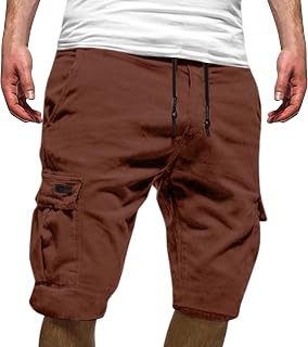 Men's Cargo Shorts Summer Bermuda Shorts Khaki Work Trousers with Pocket and Drawstring Casual Vintage Chino Cargo Shorts 3/4 Summer Trousers Outdoor Running Shorts Jogging Bottoms Large Sizes Black