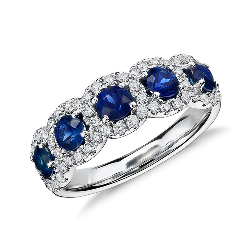 Sparkling Blue White Cubic Zirconia Wedding Band for Women Exquisite Accessories
