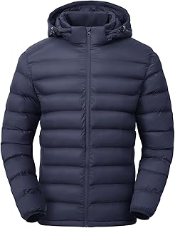 TBMPOY Men's Lightweight Down Jacket with Detachable Hood Waterproof Winter Coat with Insulated Hood for Travel Skiing