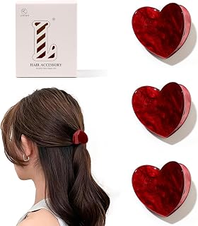 3 Pieces Acrylic Hair Claw Clips for Women, Small Heart Hair Clips for Thick, Thin and Medium Hairstyles, Cute Non-Slip Hair Grip Accessories for a Hold
