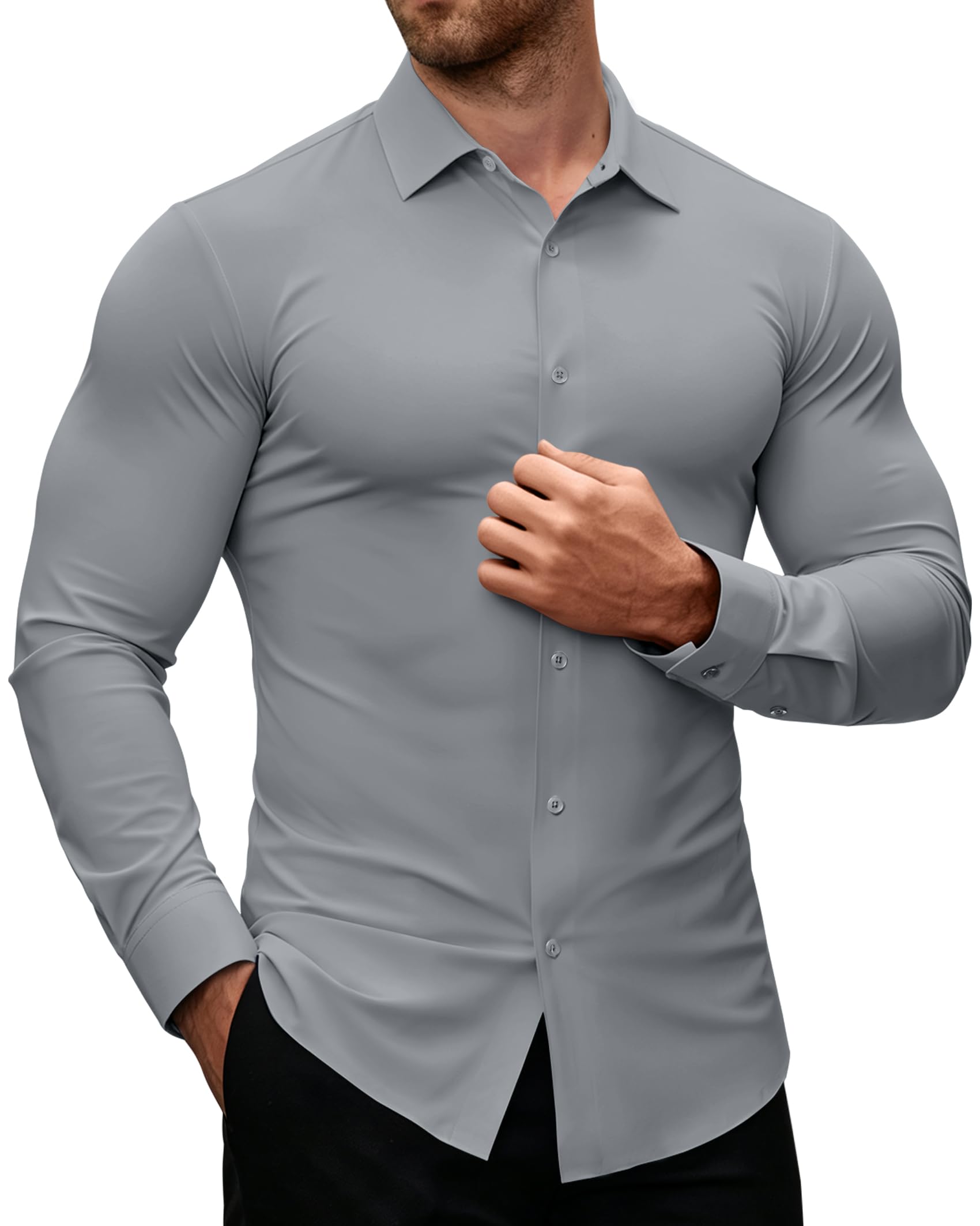 Alimens & Gentle Stretch Mens Dress Shirts Slim Fit Long Sleeve Casual Skinny Mu