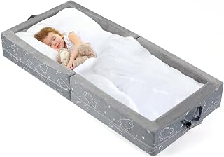 Umoving Portable Toddler Travel Bed - Foldable Soft Foam Floor Crib, Gery | Portable Toddler Floor Bed with Washable Cover, Built-in Safety Rails, No Assembly, Compact for Travel &amp; Home Use