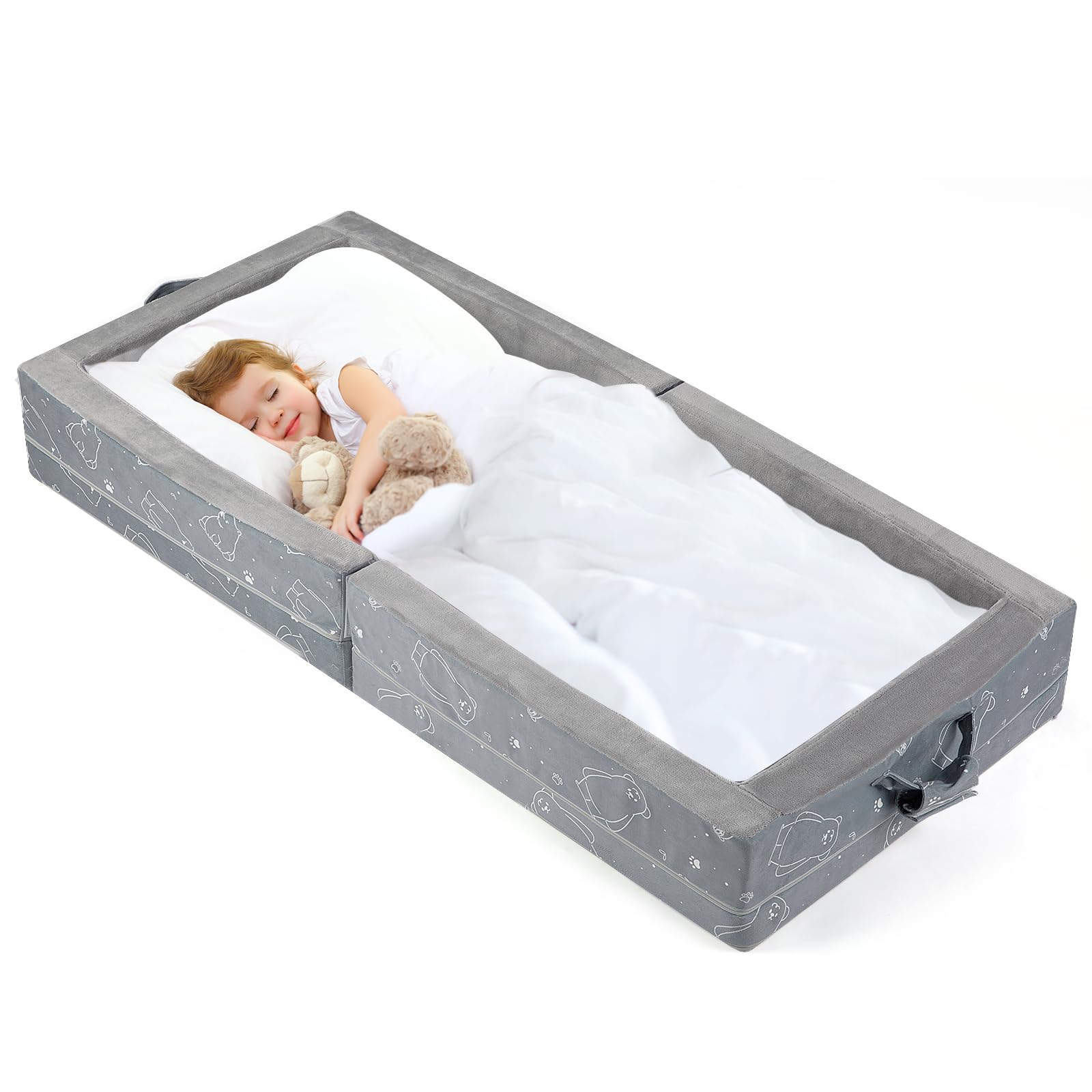 Umoving Portable Toddler Travel Bed - Foldable Soft Foam Floor Crib, Gery | Port