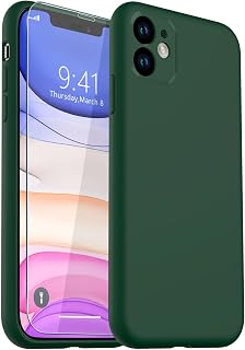 Genuine for iPhone 11 Case, Liquid Silicone Case with [Tempered Glass Screen Protector] [Full Camera Protection], Soft Anti-Scratch Microfiber Lining Phone Case 6.1inch Dark Green