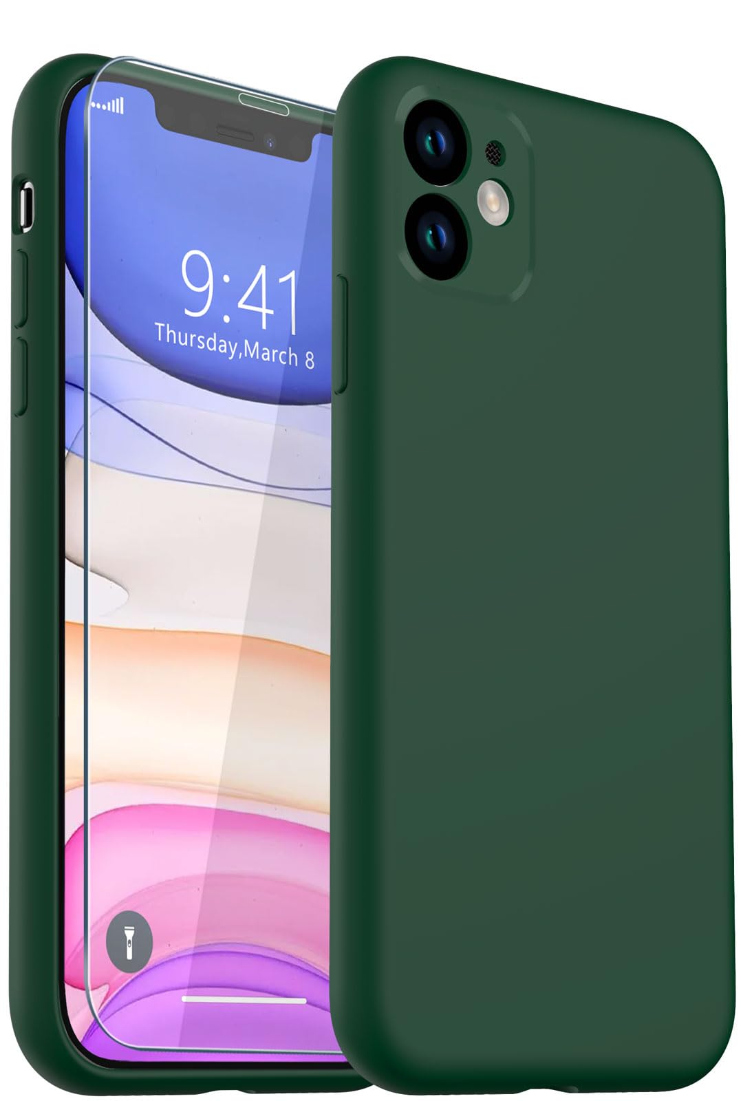 Genuine for iPhone 11 Case, Liquid Silicone Case with [Tempered Glass Screen Pro