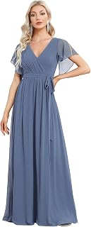 Ever-Pretty Elegant Pleated Empire Waist V Neck Short Sleeve Long Evening Dress 0164A