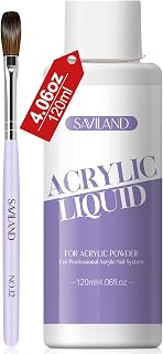 SAVILAND Low Odor EMA Monomer Acrylic Nail Liquid, 4 oz | Non-Yellowing Monomer with #12 Nail Brush, Strong Adhesion, For Extensions & 3D Sculpting, DIY Beginners, Home and Salon Use