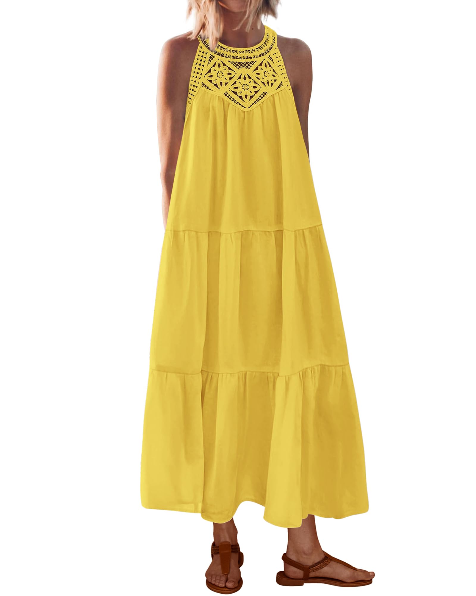 BTFBM Halter Dresses for Women Boho Maxi Sundresses
