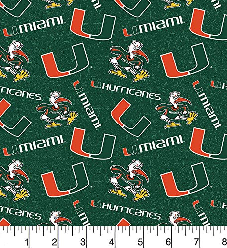 SYKEL ENTERPRISES University of Miami Cotton Fabric - Hurricanes Pattern - 43 In