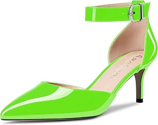 Aachcol Women's Stiletto Mid Heel Ankle Strap Pointed Toe Pumps Sandals Dress Shoes Party Wedding Office 6.5 cm