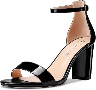Aachcol Women's Open Toe Sandals Ankle Strap Chunky Block Mid Heel Heel Party Shoes 8.5 cm