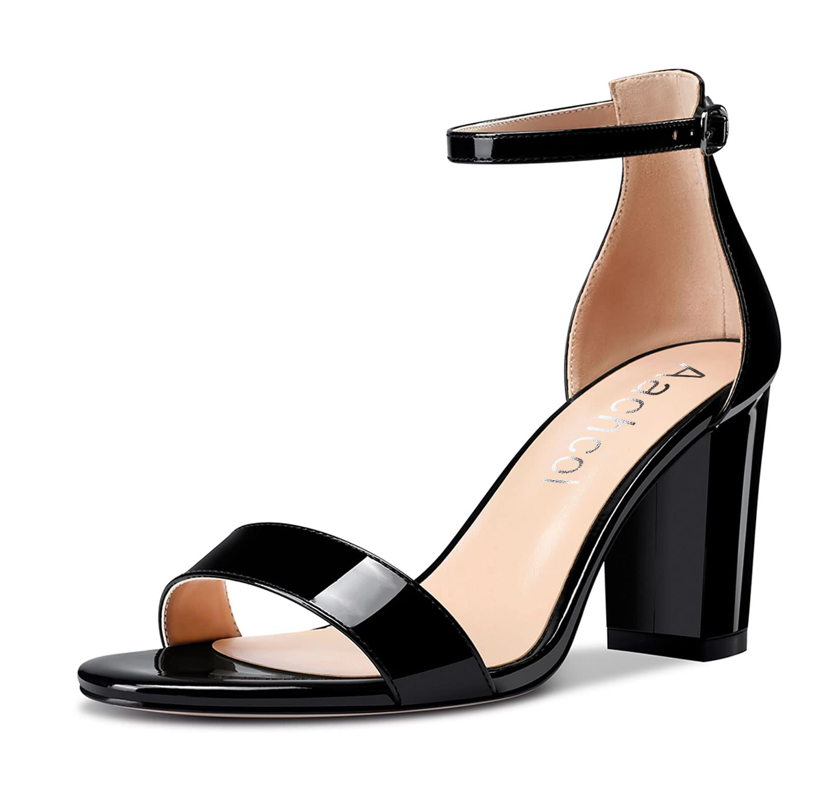Aachcol Women's Open Toe Sandals Ankle Strap Chunky Block Mid Heel Heel Party Sh