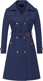 Chrisuno Women's Double Breasted Long Trench Coats Mid-Length Belted Overcoat Dress Jacket with Detachable Hood