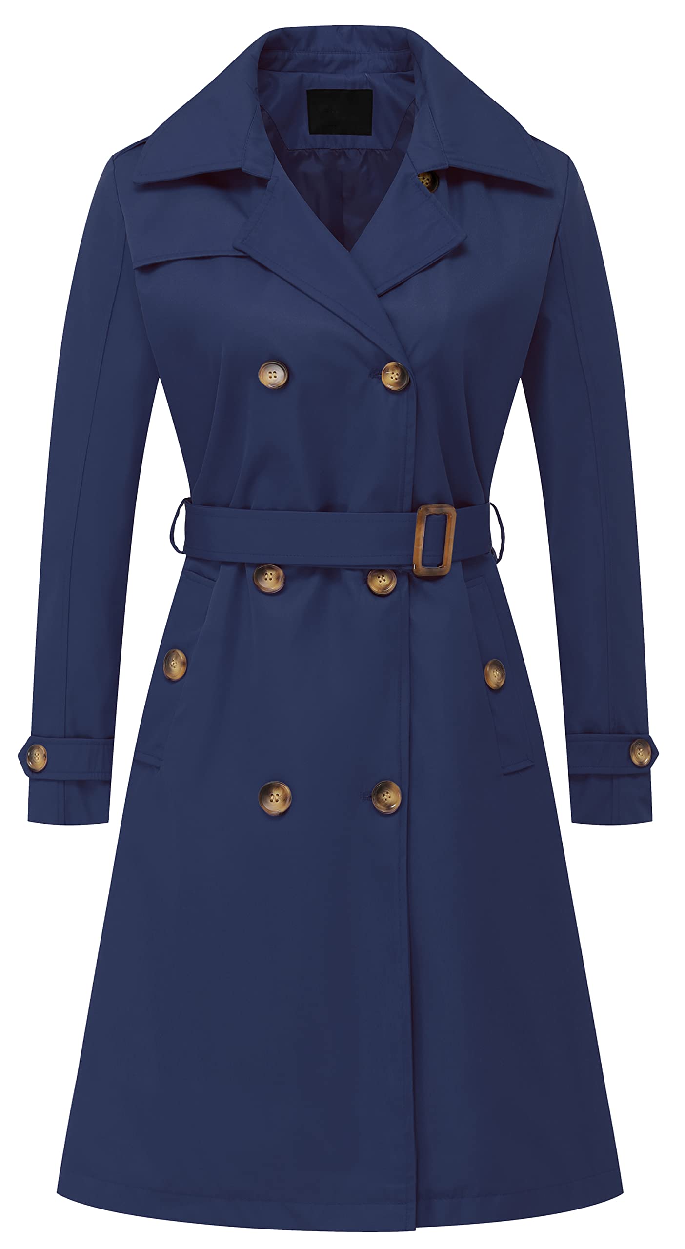 Chrisuno Women's Double Breasted Long Trench Coats Mid-Length Belted Overcoat Dr