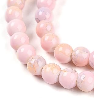 100pcs 6mm Jade Imitation Glass Beads for Jewelry Making Loose Round Beads for DIY Crafts Necklace Bracelet Lanyard Phone Wedding Decoration PeachPuff