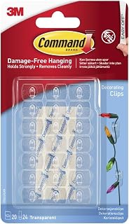 Command Decoration Clips (20 clips) | Adhesive Clips for Hanging Fairy Lights, String Lights, Small Decorations, Cables and Cords, Damage-Free