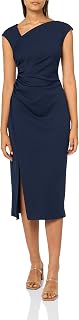 Anne Klein Womens Asymmetrical Neck Ruched Midi Dress
