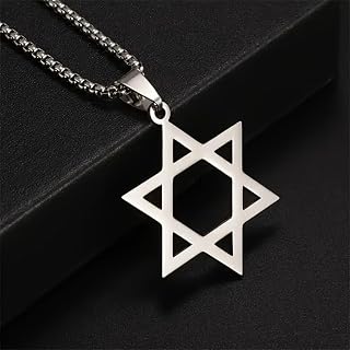 Stainless Steel Star of David Pendant Hexagon Necklace for Men Women Fashion Amulet Jewish Jewelry Gift, Metal, No Gemstone