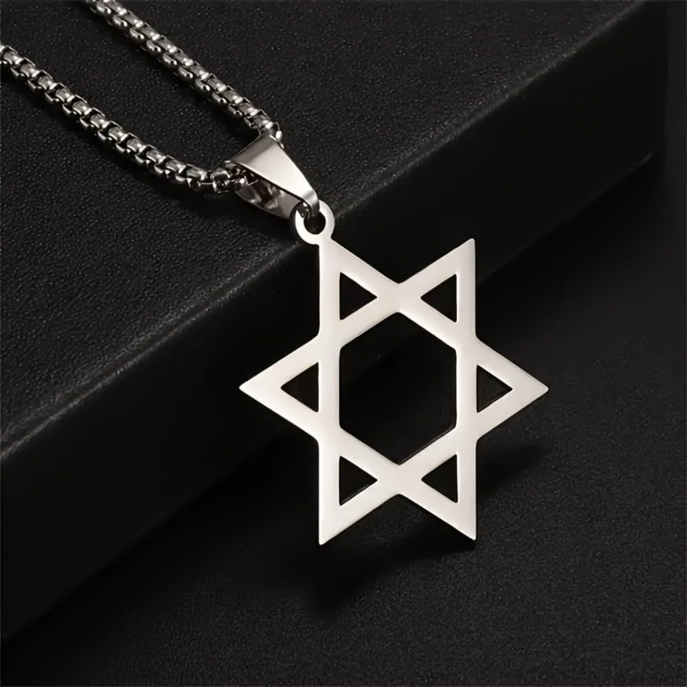 Stainless Steel Star of David Pendant Hexagon Necklace for Men Women Fashion Amu