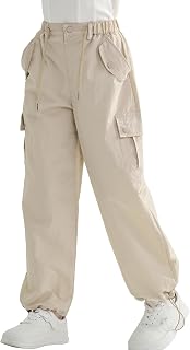 Rolanko Girls Paratrooper Trousers, Vintage Y2K Joggers with Elastic Waist Adjustable for Children